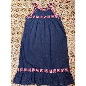 Vintage 70's Polka Dot Dress Ruffle Trim Sleeveless‎ Summer Dress